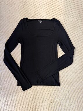 Abercrombie & Fitch Black Scoop Neck Ribbed Long-Sleeve Top